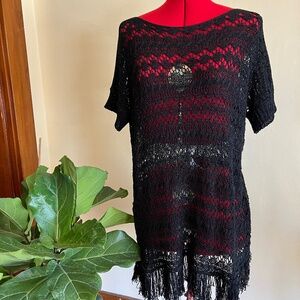 BCBG Black fringe sexy lacy crochet dress